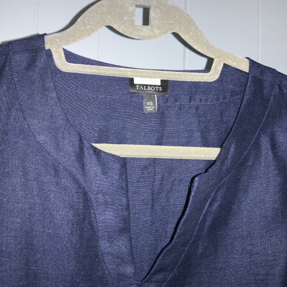 Talbots Navy Blue Embroidered Beaded Linen Shift Dress Size XS tropical beach - Picture 4 of 9